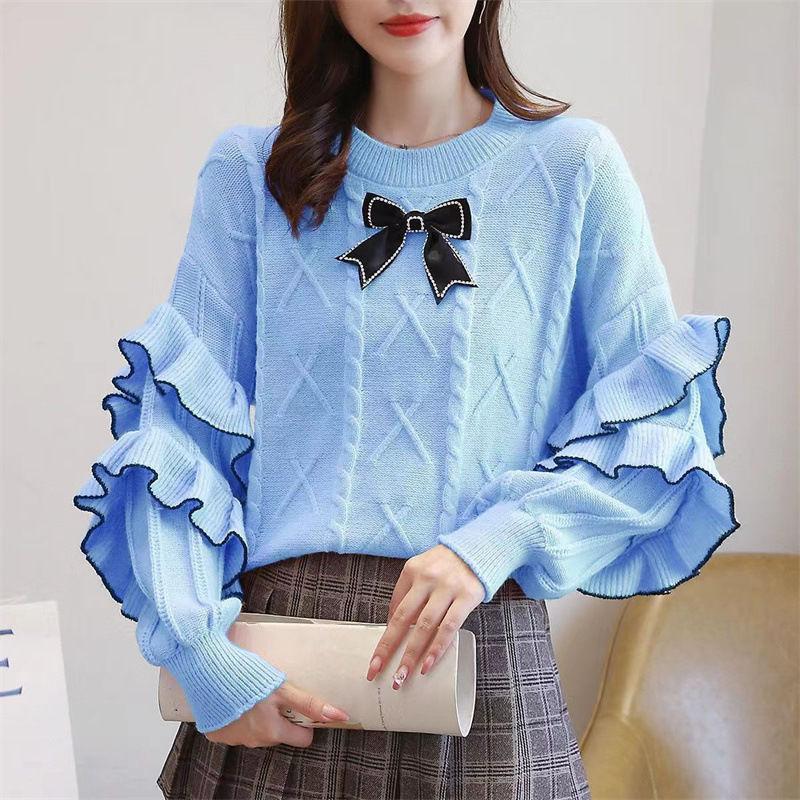 Autumn and Winter New Style Small Fresh Bow Sweater Women s Top Round Neck Off Shoulder Sleeves Ruffle Edge Knitted Base Sweater one size синий
Autumn and Winter New Style Small Fresh Bow Sweater Women s Top Round Neck Off Shoulder Sleeves Ruffle Edge Knitted Base Sweater one size синий
