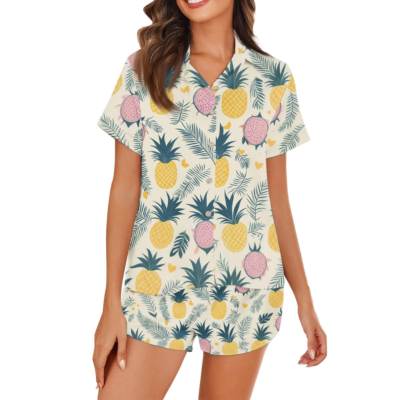 Women s Ice Silk Pajamas Button Homewear Hawaiian Print Short Sleeve Satin Pajama Set XL небо синє кольору
Women s Ice Silk Pajamas Button Homewear Hawaiian Print Short Sleeve Satin Pajama Set XL небо синє кольору