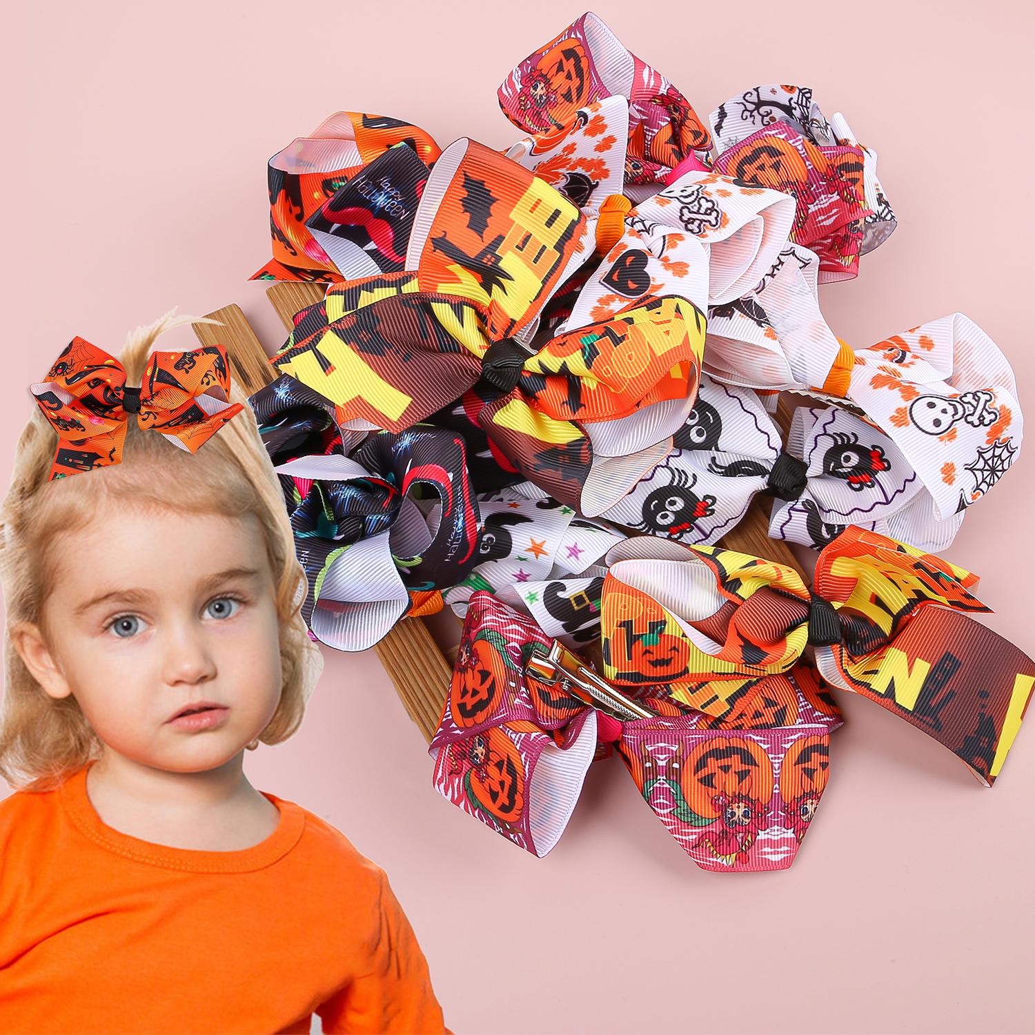 10PCS Kids 4inch Pumpkin Devil Hair Bows Halloween Hair Clips Girls Festival Party Barrettes Clips Children Hair Accessories
10PCS Kids 4inch Pumpkin Devil Hair Bows Halloween Hair Clips Girls Festival Party Barrettes Clips Children Hair Accessories