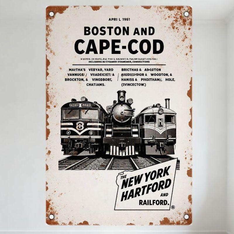 Vintage Boston and Cape-Cod Rail Service Metal Tin Sign 1961 Train Illustrations Rusty Aged Wall Decor for Man Cave Bar Home Dec 20x30cm(7.8x11.8inch)
Vintage Boston and Cape-Cod Rail Service Metal Tin Sign 1961 Train Illustrations Rusty Aged Wall Decor for Man Cave Bar Home Dec 20x30cm(7.8x11.8inch)