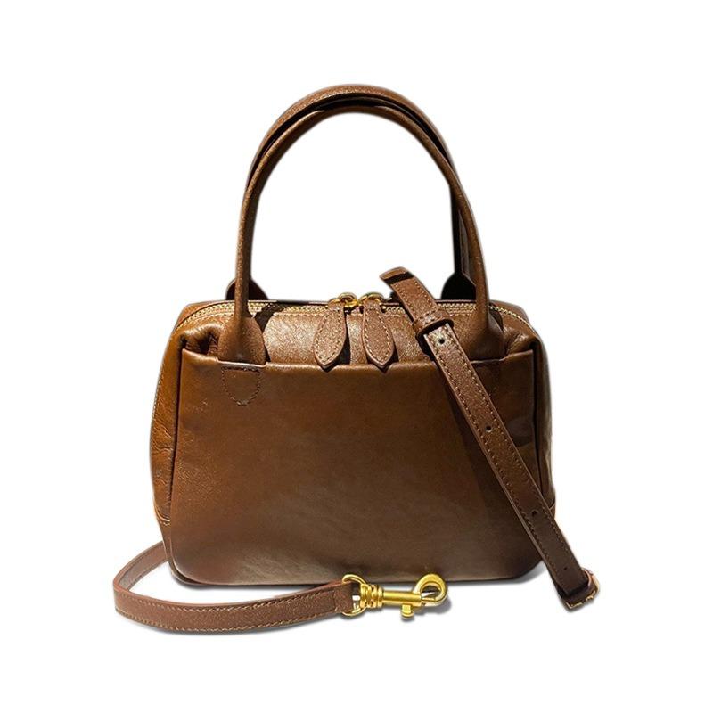 Стильная и простая женская сумка Boston из коровьей кожи растительного дубления. Винтажная универсальная сумка через плечо из натуральной кожи. коричневый