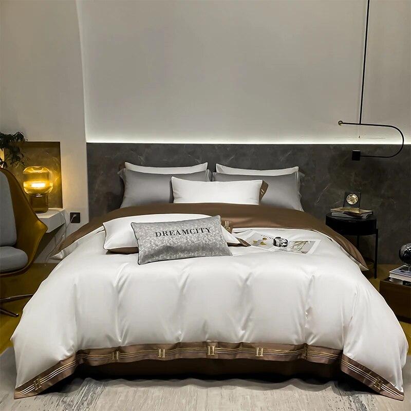 Luxury Embroidery Bedding Set Egyptian Cotton 400TC Duvet Cover Flat Fitted Sheet With Pillowcase Single Double Queen King Size
Luxury Embroidery Bedding Set Egyptian Cotton 400TC Duvet Cover Flat Fitted Sheet With Pillowcase Single Double Queen King Size