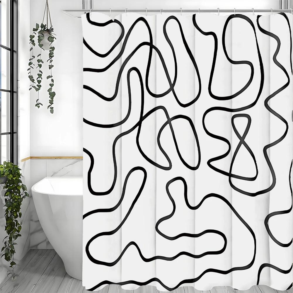 Shower Curtain With Hooks, Washable Fabric Bathroom Curtain, Decorative White With Black Line Design, Modern Waterproof Curtains W60H190(CM)-1 Pcs
Shower Curtain With Hooks, Washable Fabric Bathroom Curtain, Decorative White With Black Line Design, Modern Waterproof Curtains W60H190(CM)-1 Pcs