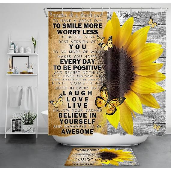 LB Фиолетовая Лавандовая Цветочная Шторка для Душа для Ванной, Весенняя Винтажная Розовая и Голубая Гортензия Цветок и Бабочка Тканевая Шторка для Душа с 60 W x 72 L (Pack of 1) жёлтый