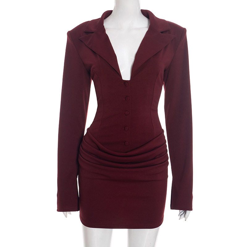 Q25Ds438 European and American Women s Clothing New Winter Style Casual Slim-Fit Solid Color Deep V-Neck Buttoned Long-Sleeved Suit Dress Wine Red S
Q25Ds438 European and American Women s Clothing New Winter Style Casual Slim-Fit Solid Color Deep V-Neck Buttoned Long-Sleeved Suit Dress Wine Red S
