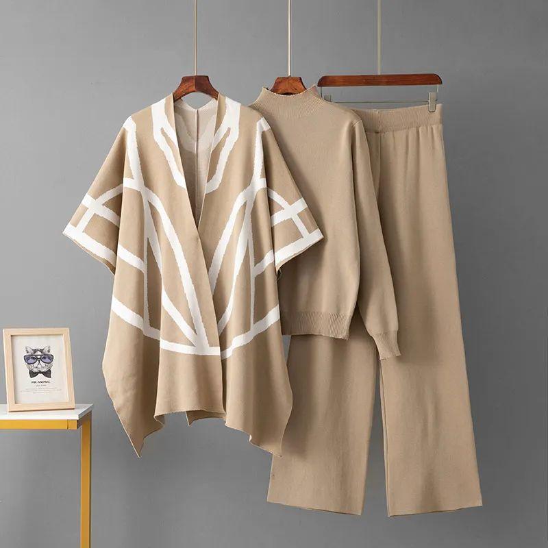 Casual Set Women Autumn and Winter New Elegant Socialite Idle Style Knit sweater Shawl Poncho Wide Leg Pants Three-Piece Set Khaki One size
Casual Set Women Autumn and Winter New Elegant Socialite Idle Style Knit sweater Shawl Poncho Wide Leg Pants Three-Piece Set Khaki One size