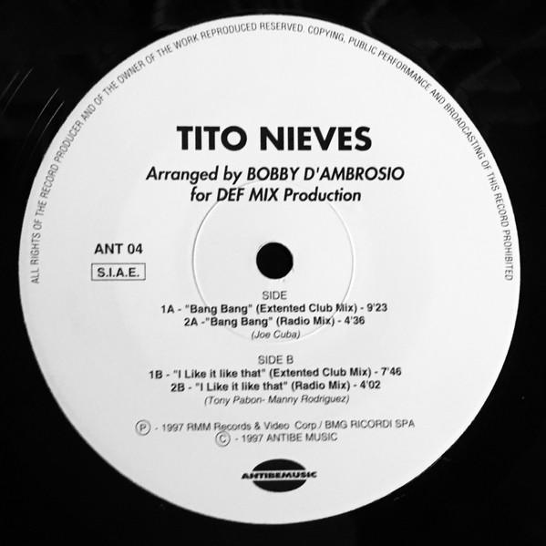 12-дюймовая пластинка TITO NIEVES - Bang Bang / I Like It Like That ANT04 antibemusic 1997 Италия Танцевальная и Электронная Б/У
12-дюймовая пластинка TITO NIEVES - Bang Bang / I Like It Like That ANT04 antibemusic 1997 Италия Танцевальная и Электронная Б/У