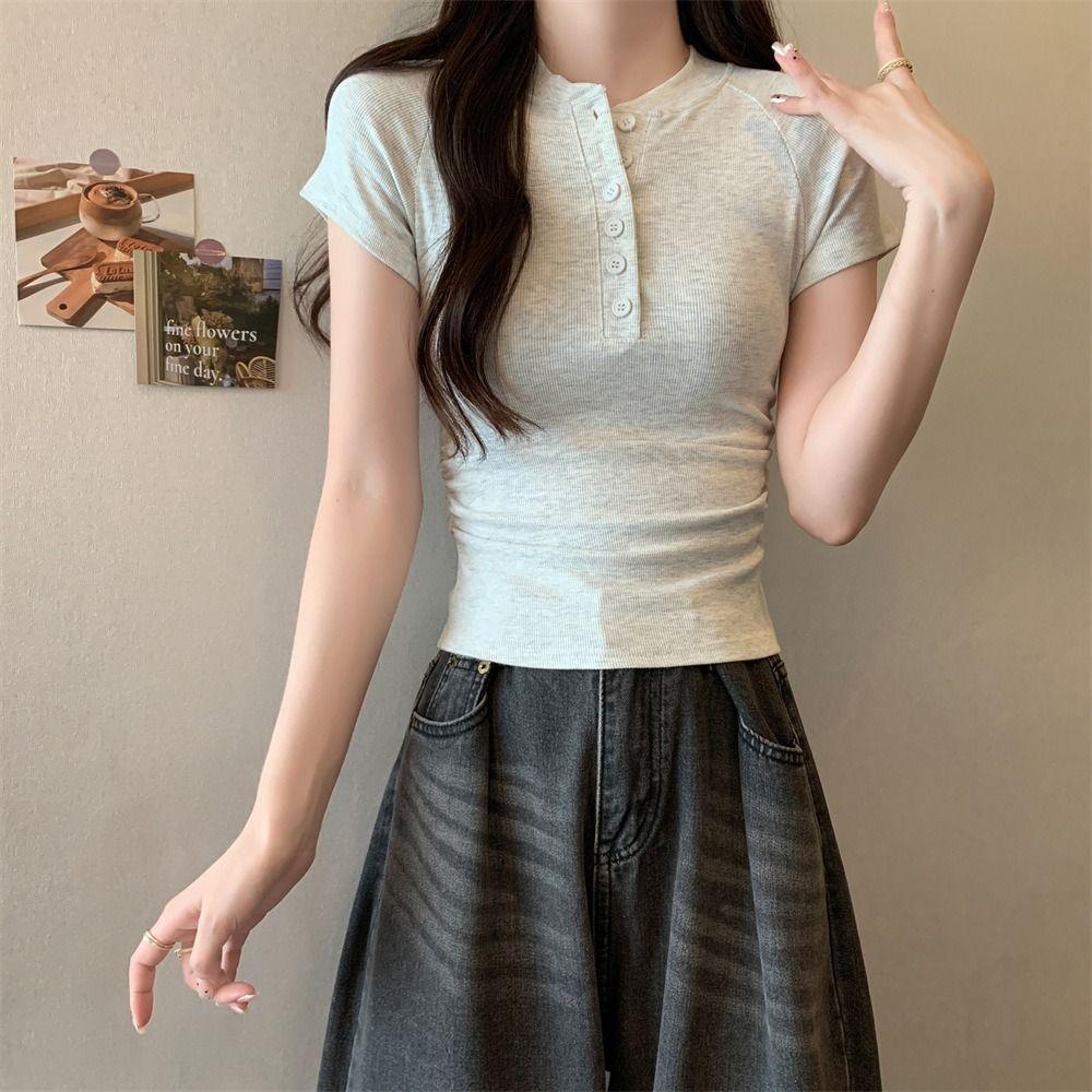 Pullover Short Sleeve Crop Top Y2K Simple T-shirts Women Simple Half Open Collar T Shirt Girls M серый
Pullover Short Sleeve Crop Top Y2K Simple T-shirts Women Simple Half Open Collar T Shirt Girls M серый
