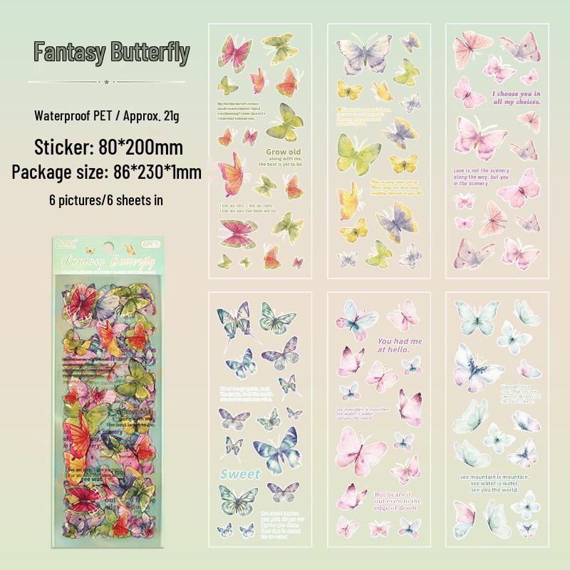 ZABC Butterfly Theme Die-cut PET Stickers (6 Sheets) - Color Wing Flowing Light Series for Journals
ZABC Butterfly Theme Die-cut PET Stickers (6 Sheets) - Color Wing Flowing Light Series for Journals