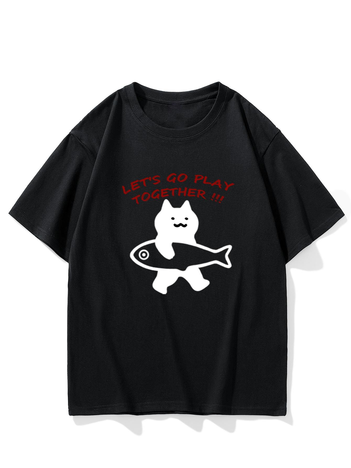LETS GO PLAY TOGETHER Cartoon Black Cat Carrying Fish Graphic TShirt Casual Short Sleeve Round Neck Summer Tee Tops 4XL
LETS GO PLAY TOGETHER Cartoon Black Cat Carrying Fish Graphic TShirt Casual Short Sleeve Round Neck Summer Tee Tops 4XL