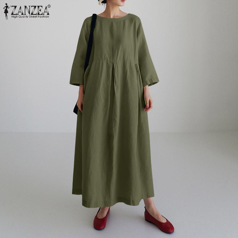 ZANZEA женское платье с круглым вырезом и рукавами 3/4, однотонное свободное летнее повседневное длинное платье
ZANZEA женское платье с круглым вырезом и рукавами 3/4, однотонное свободное летнее повседневное длинное платье