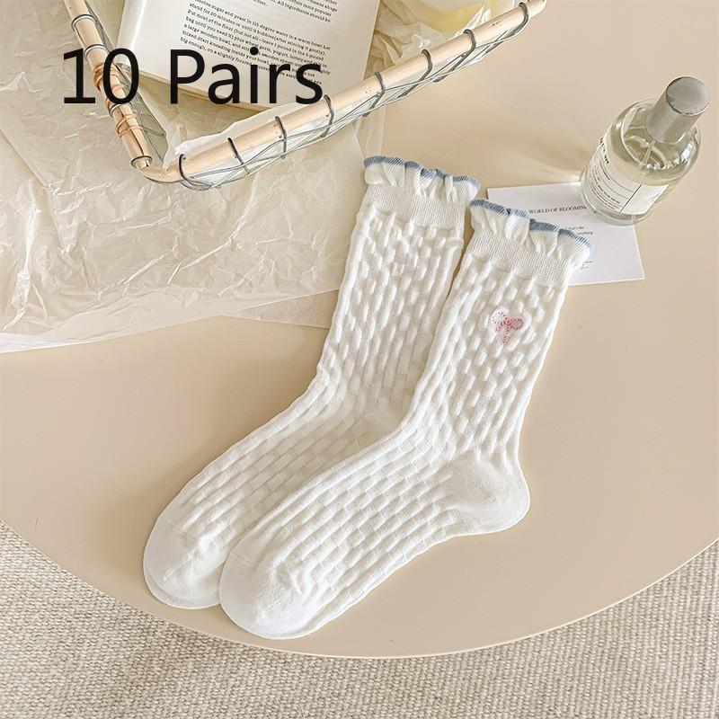 10 Pairs of White Socks - Autumn Embroidered Bow Tie Mid-calf Socks with Sweet Bubble Opening Multi-color Pile Socks for Women 10 pairs
10 Pairs of White Socks - Autumn Embroidered Bow Tie Mid-calf Socks with Sweet Bubble Opening Multi-color Pile Socks for Women 10 pairs