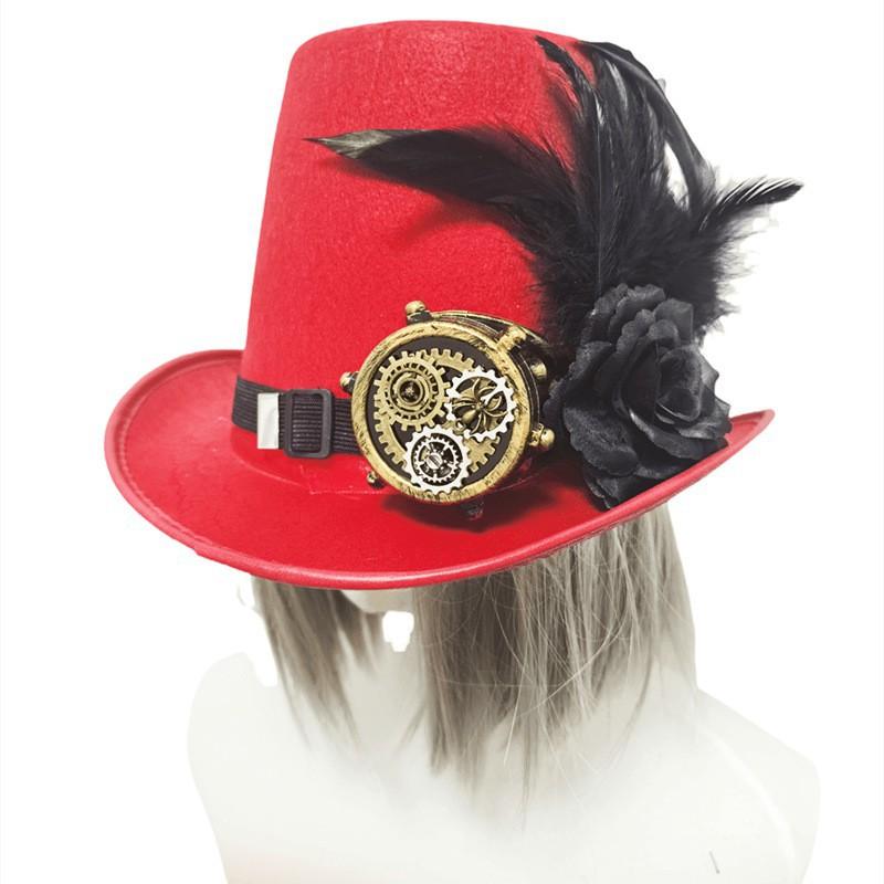 Punk Steam Wind Gear Rose Feather Flower Decoration High Top Hat Red Black Color красный
Punk Steam Wind Gear Rose Feather Flower Decoration High Top Hat Red Black Color красный