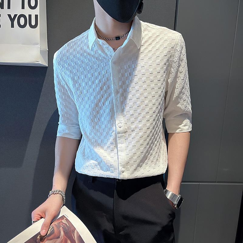 Men Textured Check Jacquard Half Sleeve Button Down Shirt Casual Slim Fit Lapel Shirt for Men S белый
Men Textured Check Jacquard Half Sleeve Button Down Shirt Casual Slim Fit Lapel Shirt for Men S белый