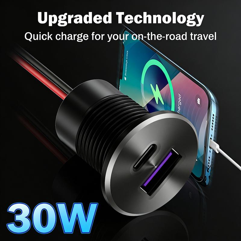 12V USB Outlet 30W PD Type-C & 18W QC3.0 Aluminum USB Charger Socket Fast Charging Recessed Mount Replacement Car Charger for RV
12V USB Outlet 30W PD Type-C & 18W QC3.0 Aluminum USB Charger Socket Fast Charging Recessed Mount Replacement Car Charger for RV