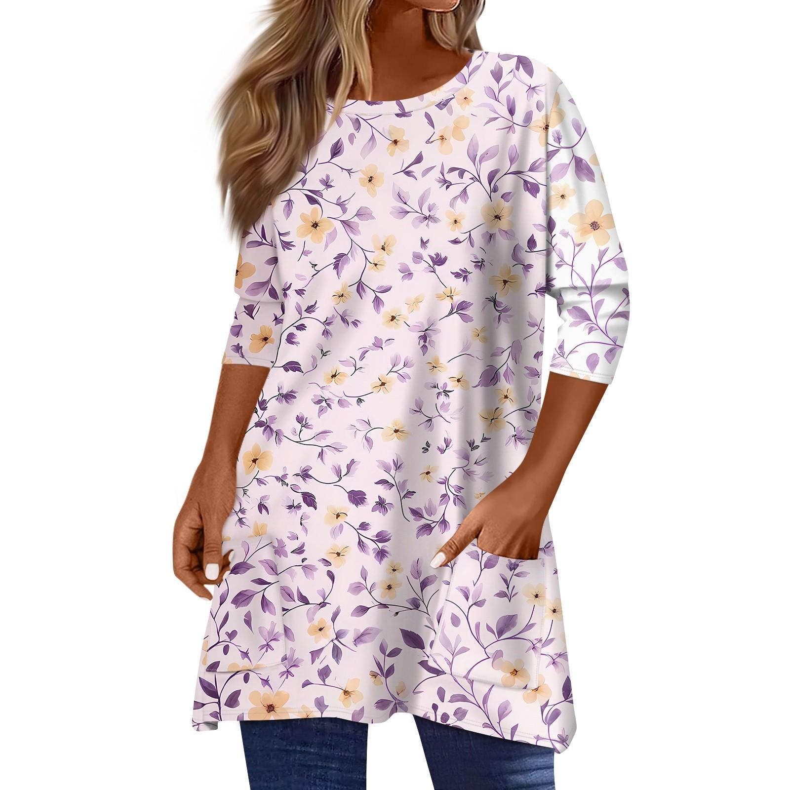 3/4 Sleeve Pocket Tops For Women Print Mid-length T Shirt Round Neck Blouse M фіолетовий
3/4 Sleeve Pocket Tops For Women Print Mid-length T Shirt Round Neck Blouse M фіолетовий