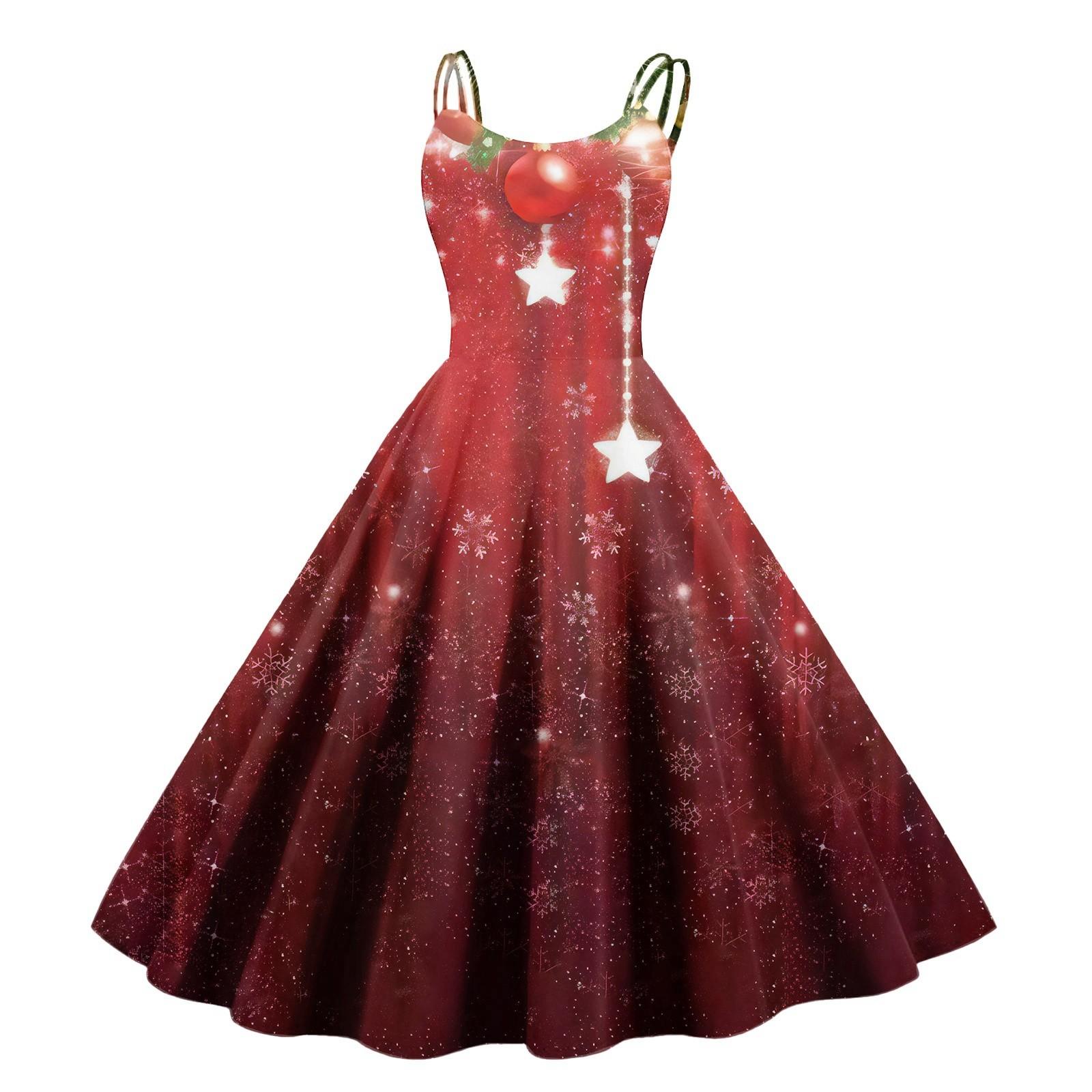Женское модное рождественское печатное сексуальное коктейльное платье без бретелек в готическом стиле в стиле панк-винтаж XL красный