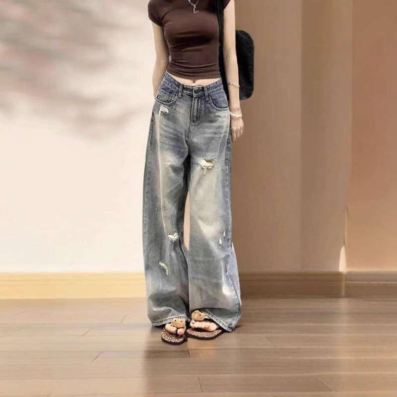 Plus Size American Style Ripped High Waist Wide Leg Jeans for Women - Floor Length, Slimming, Versatile, and Suitable for Summer. Extra Large
Plus Size American Style Ripped High Waist Wide Leg Jeans for Women - Floor Length, Slimming, Versatile, and Suitable for Summer. Extra Large