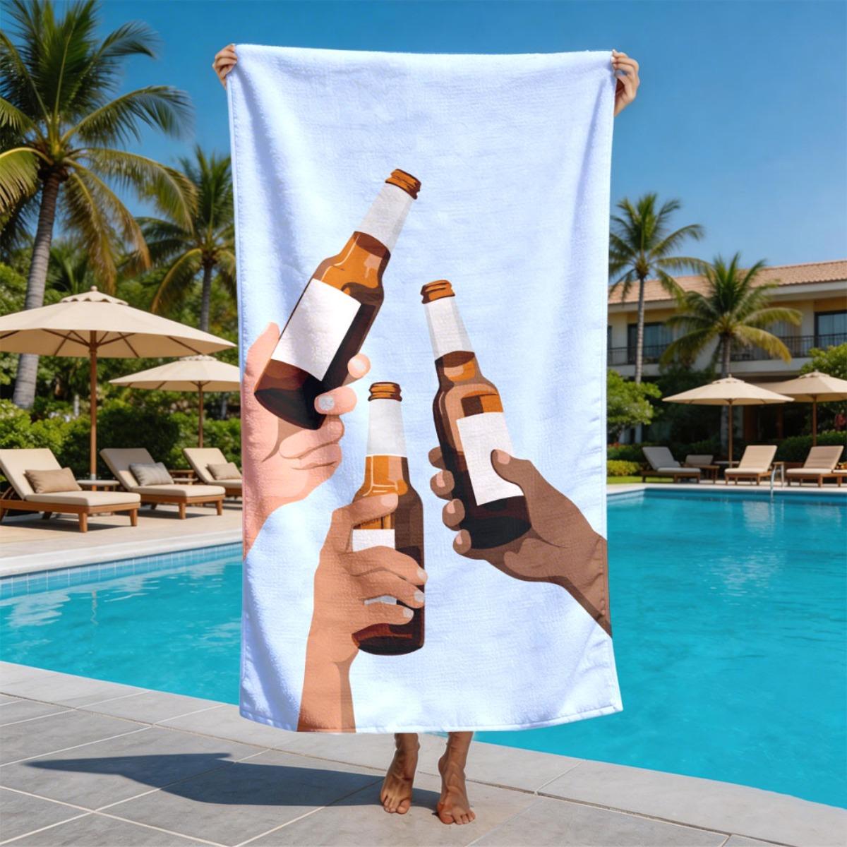 Toasting beer on the beach theme polyester microfiber beach towel is highly absorbent, suitable for swimming and beach outings W30*H60(CM)
Toasting beer on the beach theme polyester microfiber beach towel is highly absorbent, suitable for swimming and beach outings W30*H60(CM)