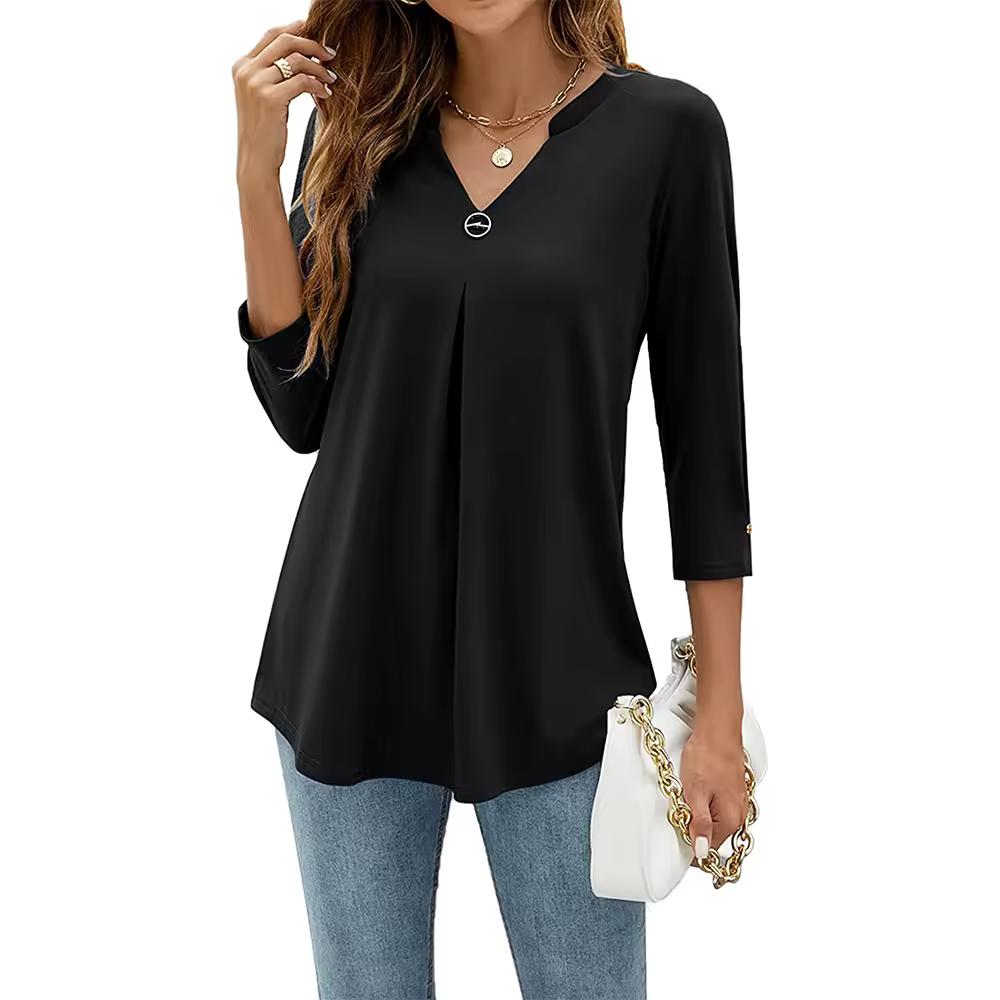 Spring Autumn Women s T-shirt 3/4 Sleeve Pin Decor Pleated Hem Solid Color Slim Fit Tunic T-shirt Tops Blouse XS чорний
Spring Autumn Women s T-shirt 3/4 Sleeve Pin Decor Pleated Hem Solid Color Slim Fit Tunic T-shirt Tops Blouse XS чорний