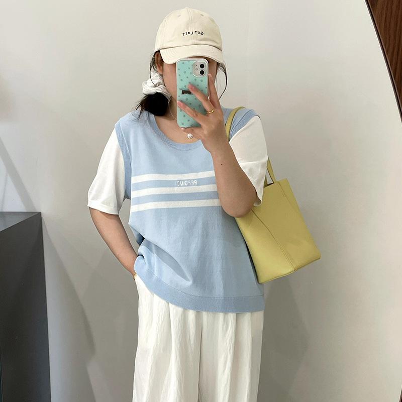Women s Round-neck Contrasting Color Striped Top Women s Knitted Sweater Summer Loose Short-sleeved T-shirt 3XL синій
Women s Round-neck Contrasting Color Striped Top Women s Knitted Sweater Summer Loose Short-sleeved T-shirt 3XL синій