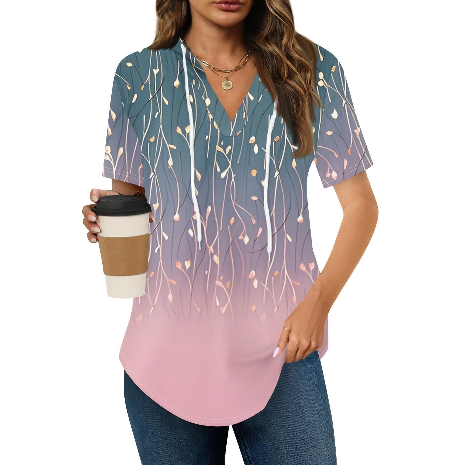 Women s Summer V Neck Tee Shirts Short Sleeve Hoodie Tunic Tops Casual Loose Tunic Sweatshirts S рожевий
Women s Summer V Neck Tee Shirts Short Sleeve Hoodie Tunic Tops Casual Loose Tunic Sweatshirts S рожевий