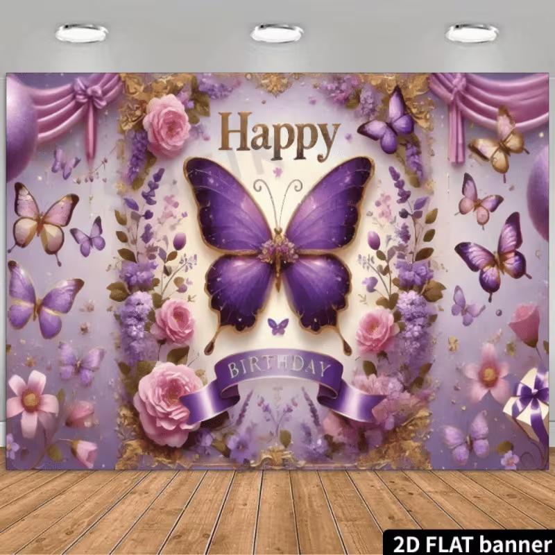 2D Elegant Purple Butterfly Floral Birthday Backdrop for Photoshoot 47.2x31.5inch/120*80cm
2D Elegant Purple Butterfly Floral Birthday Backdrop for Photoshoot 47.2x31.5inch/120*80cm