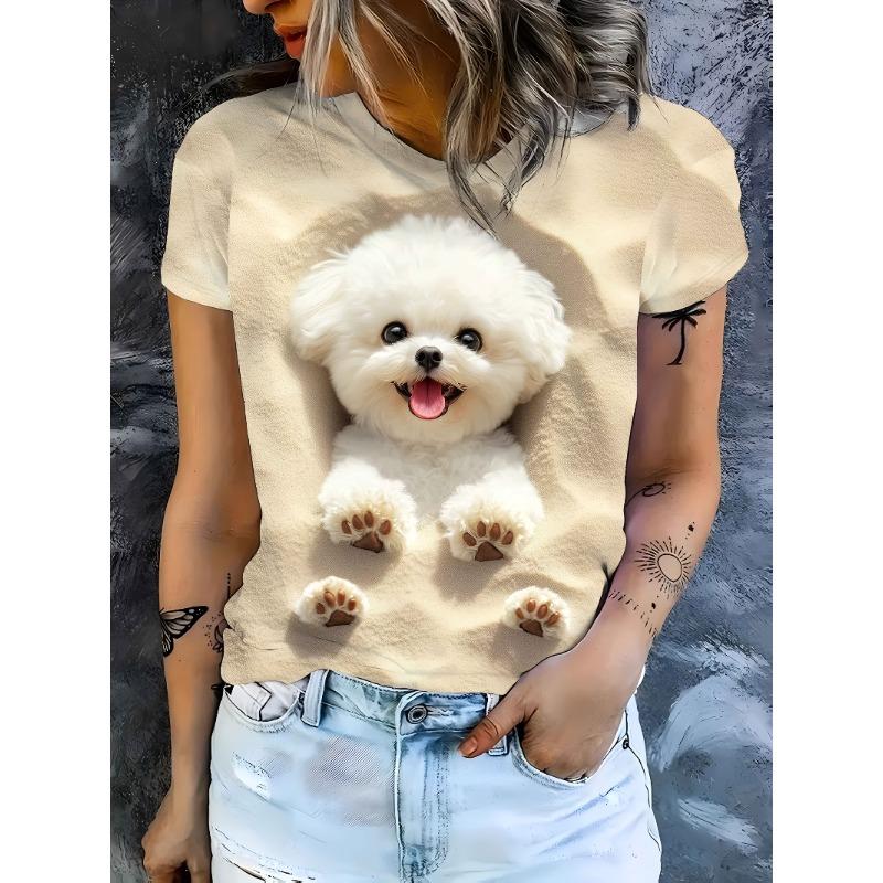 Women s round neck short sleeve T-shirt, cute puppy on the beach S
Women s round neck short sleeve T-shirt, cute puppy on the beach S