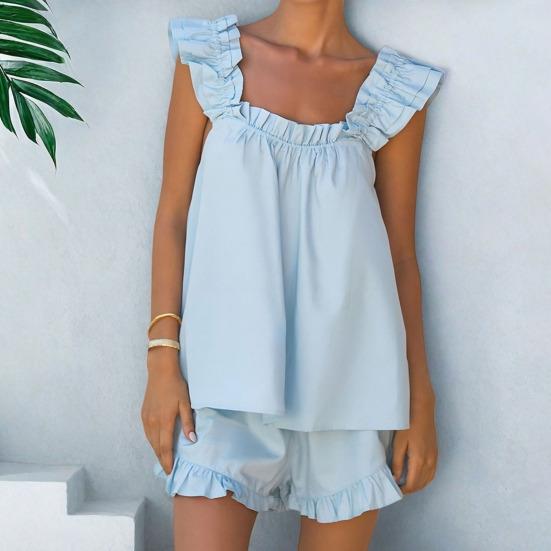 Womens Pajamas Set 2 Piece Ruffle Trim Tank Top And Shorts Sleepwear Set Summer Sleeveless Cami Loung Set S небо синє кольору
Womens Pajamas Set 2 Piece Ruffle Trim Tank Top And Shorts Sleepwear Set Summer Sleeveless Cami Loung Set S небо синє кольору