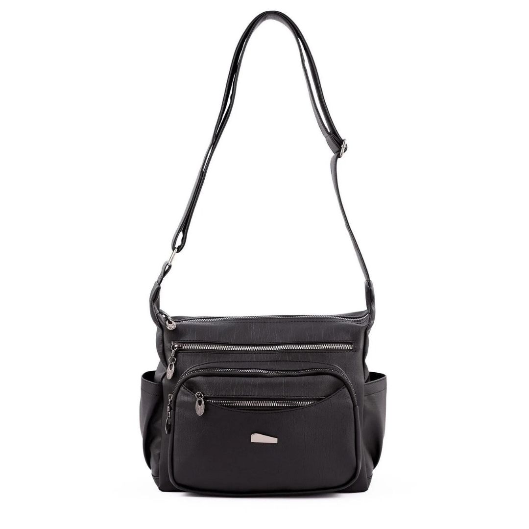 Женская сумка через плечо из потертой кожи с широкими глазами через плечо 
Женская сумка через плечо из потертой кожи с широкими глазами через плечо