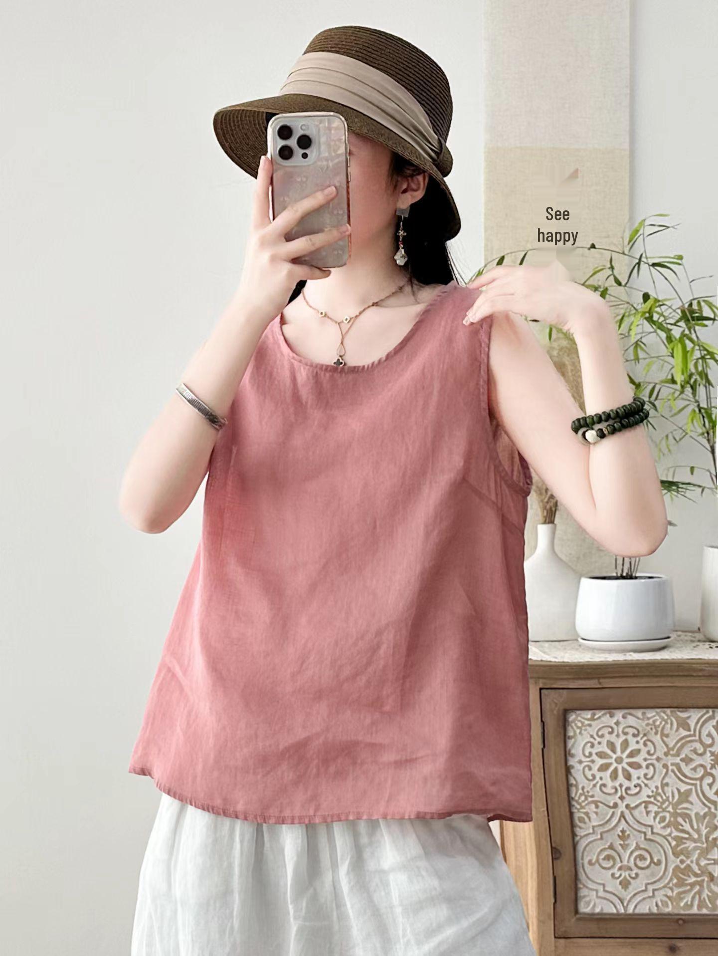 Women s Pure Color Linen Round Neck Vest - Minimalist Summer 2026 Loose Fit Pullover One Size
Women s Pure Color Linen Round Neck Vest - Minimalist Summer 2026 Loose Fit Pullover One Size