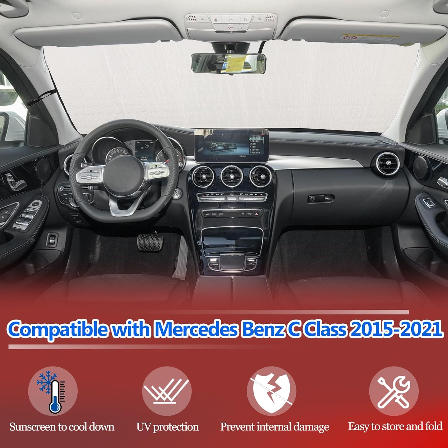 Солнцезащитный козырек на лобовое стекло, совместимый с Mercedes-Benz C Class 2015-2021, специализированный автомобильный солнцезащитный козырек для лобового стекла, складной солнцезащитный экран, защита от УФ-лучей
Солнцезащитный козырек на лобовое стекло, совместимый с Mercedes-Benz C Class 2015-2021, специализированный автомобильный солнцезащитный козырек для лобового стекла, складной солнцезащитный экран, защита от УФ-лучей