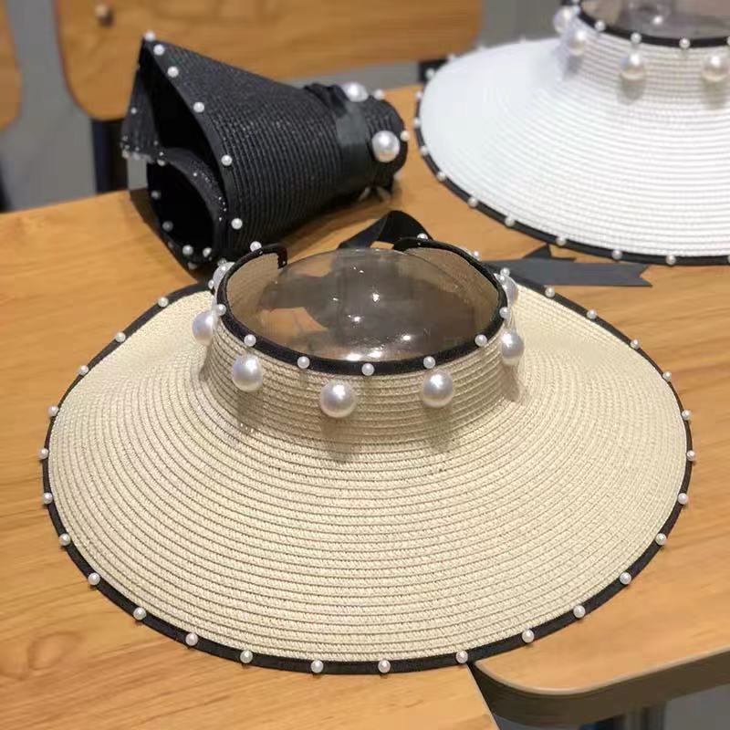 4Color Imitation Pearl Foldable Straw Hats For Women Ladie Empty Top Wide Large Brim Visor Cap Adjustable Beach UV Protction Hat
4Color Imitation Pearl Foldable Straw Hats For Women Ladie Empty Top Wide Large Brim Visor Cap Adjustable Beach UV Protction Hat