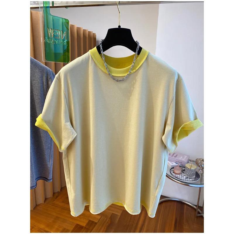Summer Versatile Lazy Style Contrasting Round Neck Pullover Short-sleeved Casual Commuting Top Chic Bottoming Shirt XL жовтий
Summer Versatile Lazy Style Contrasting Round Neck Pullover Short-sleeved Casual Commuting Top Chic Bottoming Shirt XL жовтий