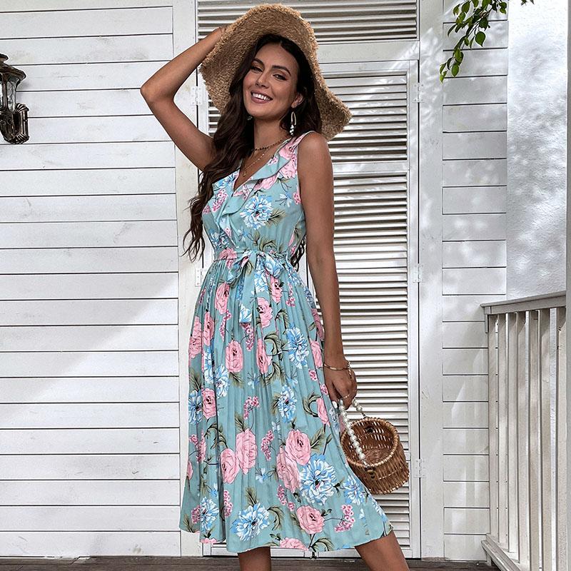 Blue Flower Print Summer Beach Dress Sleeveless V Neck High Waist Ruffle Sling Chic S-XXL S синій
Blue Flower Print Summer Beach Dress Sleeveless V Neck High Waist Ruffle Sling Chic S-XXL S синій