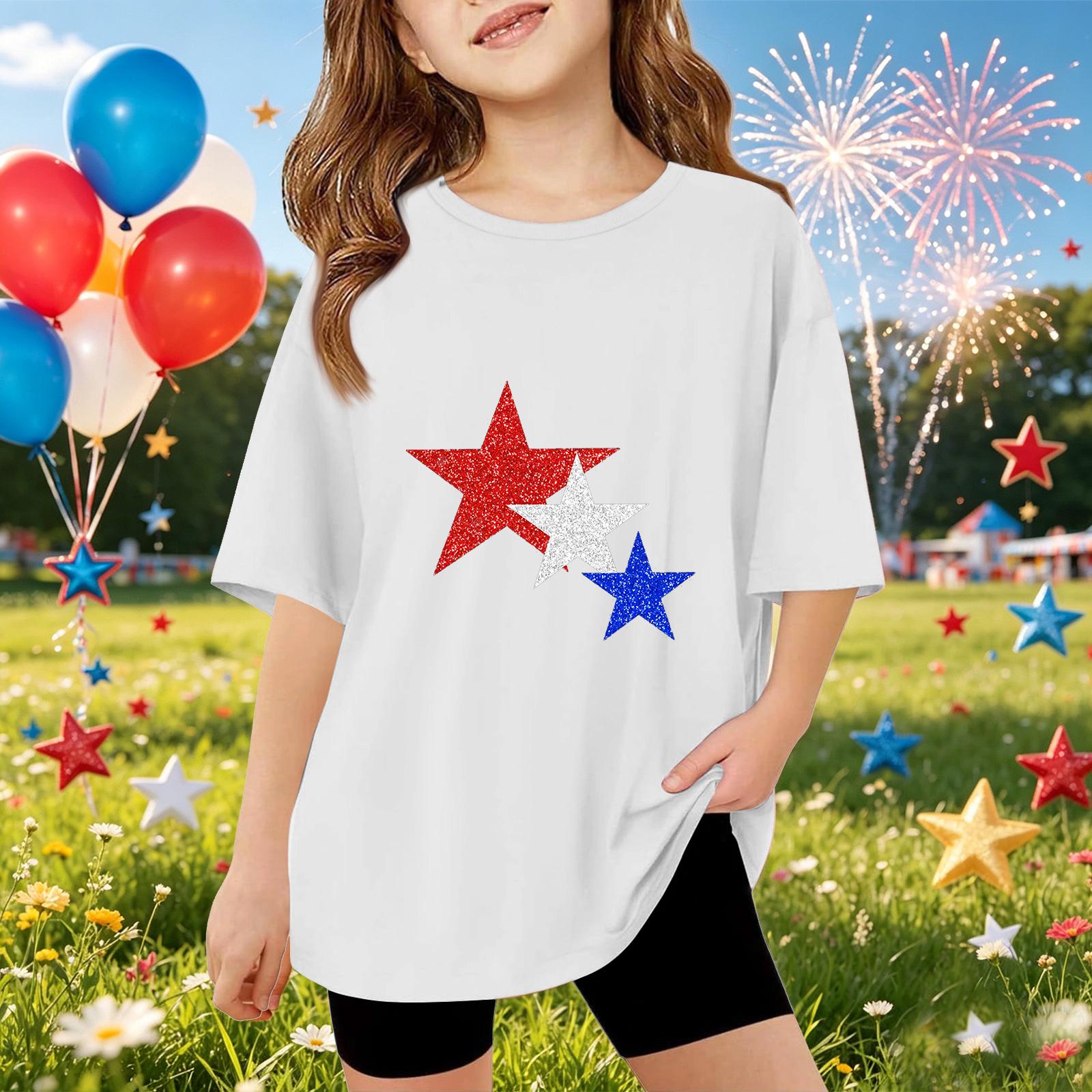 Kids Short Sleeve T-Shirt with Star Print Independence Day Top Casual Crew Neck Tee for Boys and Girls Summer Wear 110
Kids Short Sleeve T-Shirt with Star Print Independence Day Top Casual Crew Neck Tee for Boys and Girls Summer Wear 110