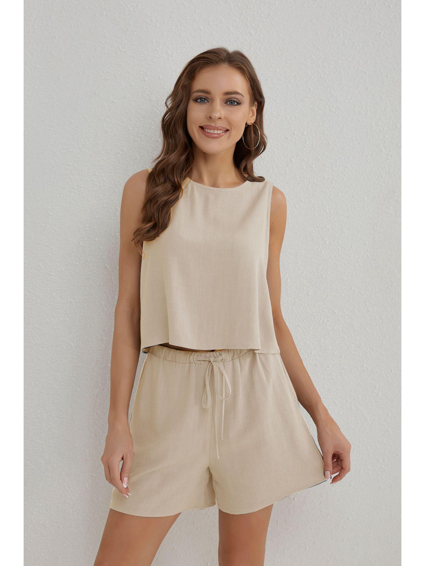Summer Women s Solid Color Sleeveless Loose Shorts Set with Pockets Small абрикосовый
Summer Women s Solid Color Sleeveless Loose Shorts Set with Pockets Small абрикосовый