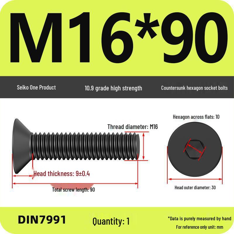 Black Grade 10.9 Countersunk Hex Socket Head Cap Screws - Flat Head in Sizes M6, M8, M10, M12, M16.
Black Grade 10.9 Countersunk Hex Socket Head Cap Screws - Flat Head in Sizes M6, M8, M10, M12, M16.
