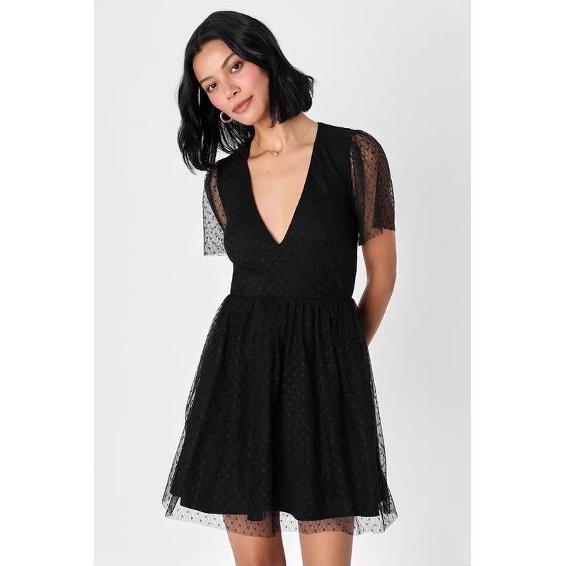 Export Single Lu s Spring New Arrival Fashion Temperament and Beautiful Mesh Lady Short Polka Dot Swing Dress Easiest for match Black XL
Export Single Lu s Spring New Arrival Fashion Temperament and Beautiful Mesh Lady Short Polka Dot Swing Dress Easiest for match Black XL