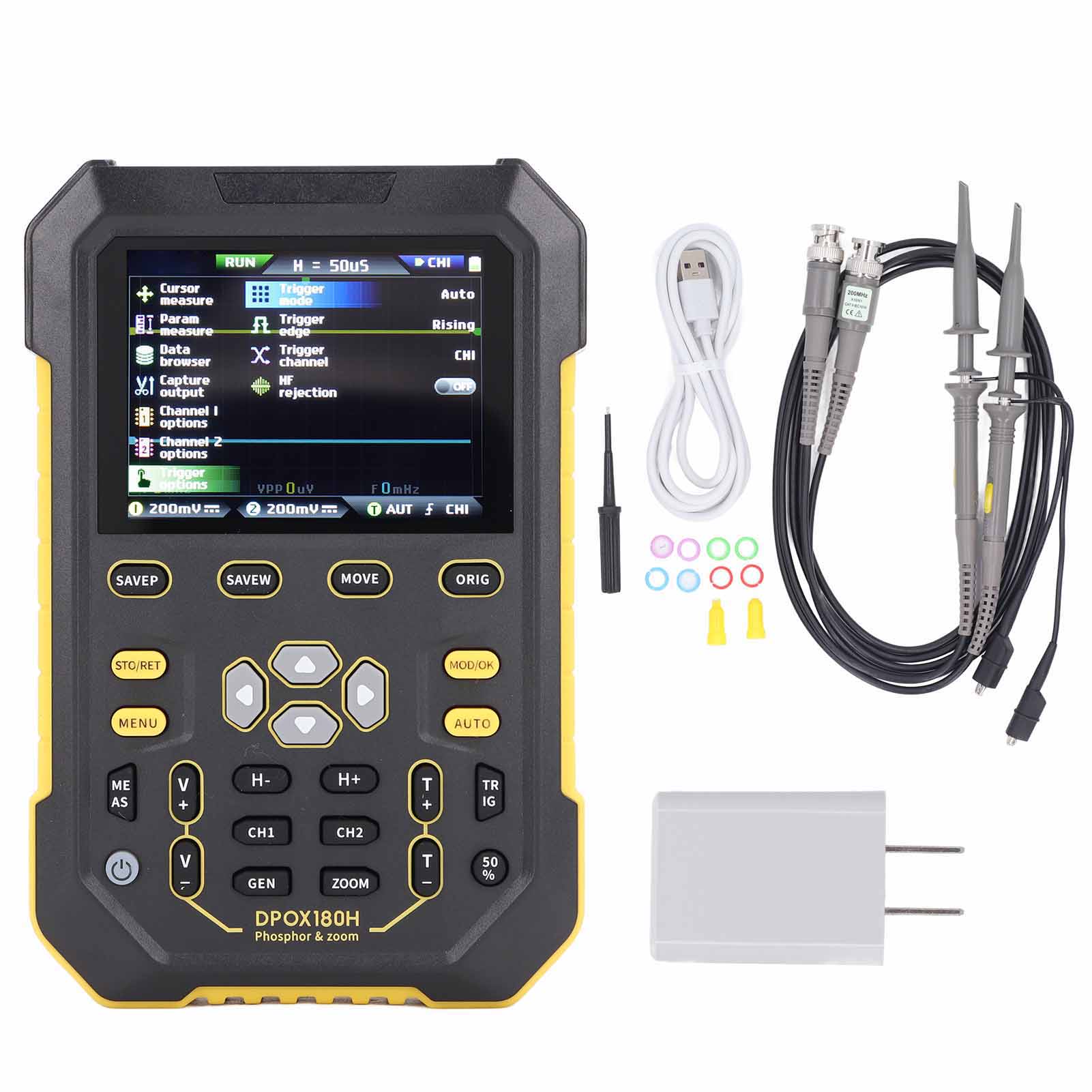 Digital Phospher Oscilloscope 2 Channels 180MHz Bandwidth Handheld Oscilloscope with Signal
Digital Phospher Oscilloscope 2 Channels 180MHz Bandwidth Handheld Oscilloscope with Signal