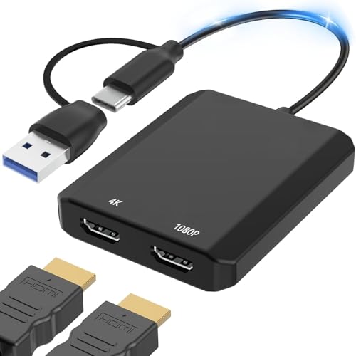 NCGGY USB 3.0/USB C to Dual HDMI Adapter, HDMI Conversion Adapter, Dual 4K@60Hz Display Output, Compatible with Windows, Mac OS, Android, and M1/M2/M3
NCGGY USB 3.0/USB C to Dual HDMI Adapter, HDMI Conversion Adapter, Dual 4K@60Hz Display Output, Compatible with Windows, Mac OS, Android, and M1/M2/M3