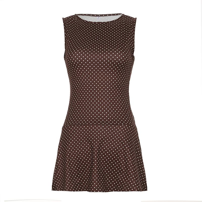 French Vintage Polka Dot Sleeveless Mini Dress - Sexy Slim Fit A-Line Summer Sundress L коричневий
French Vintage Polka Dot Sleeveless Mini Dress - Sexy Slim Fit A-Line Summer Sundress L коричневий