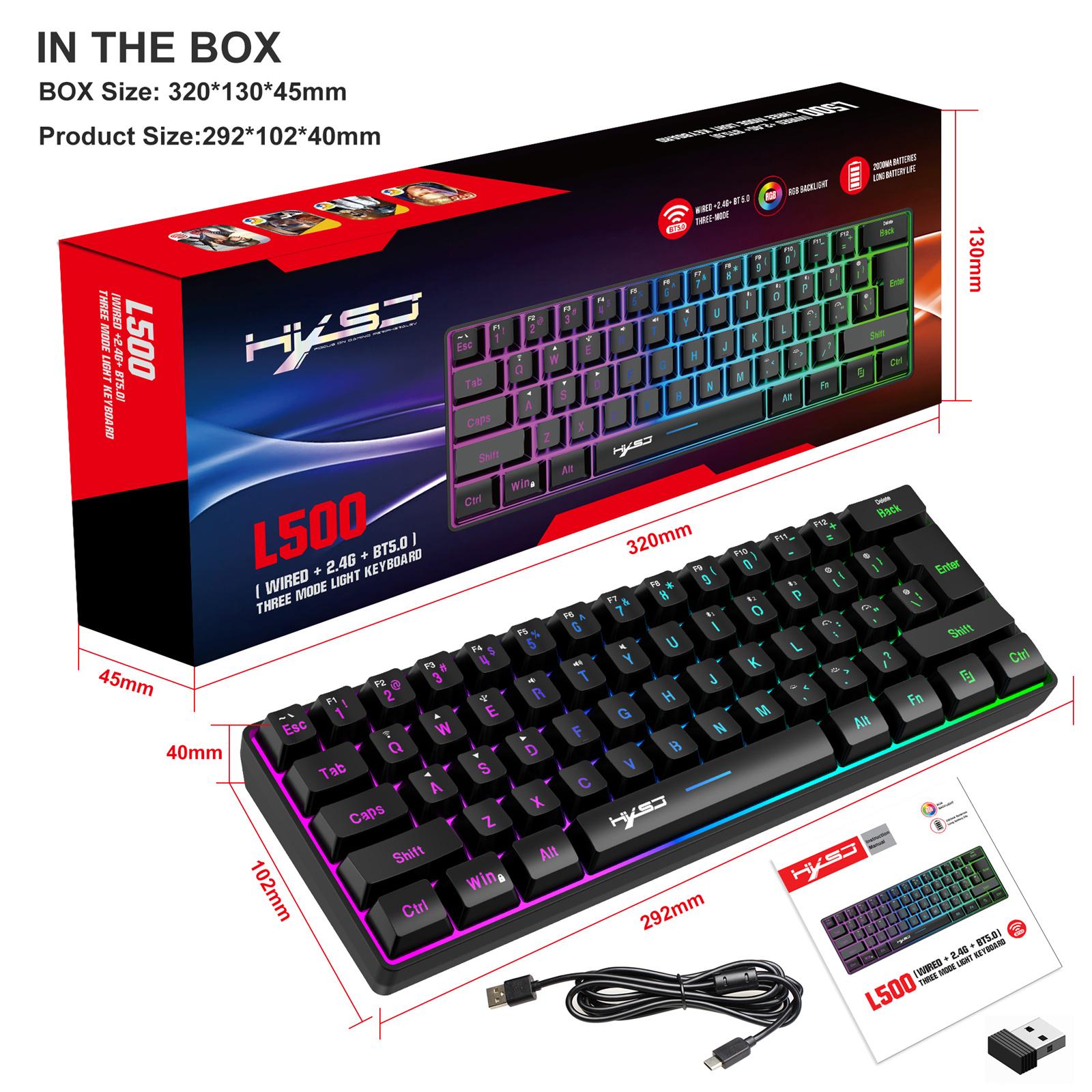 L500 Wired/Wireless Connection Gaming Keyboard 61 Keys Compact Computer Keyboard Type C Keyboard With Dynamic RGB Backlight
L500 Wired/Wireless Connection Gaming Keyboard 61 Keys Compact Computer Keyboard Type C Keyboard With Dynamic RGB Backlight