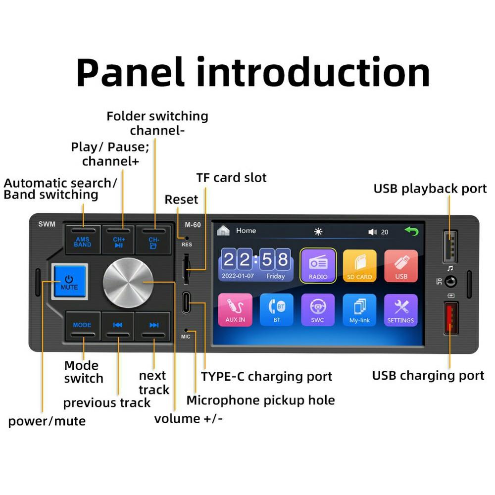 FM60 4.1-inch Digital Screen Single Din Bluetooth-compatible Audio Carplay FM Radio Receiver MP5 Player A
FM60 4.1-inch Digital Screen Single Din Bluetooth-compatible Audio Carplay FM Radio Receiver MP5 Player A