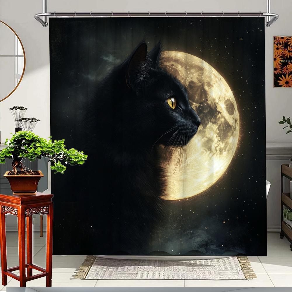 1Pc Black Cat Full Moon Shower Curtain - Enchanting Polyester Fabric With Starry Night Design, Includes 12 Hooks, 70. 8X70. 8 In W60H190(CM)-1 Pcs
1Pc Black Cat Full Moon Shower Curtain - Enchanting Polyester Fabric With Starry Night Design, Includes 12 Hooks, 70. 8X70. 8 In W60H190(CM)-1 Pcs