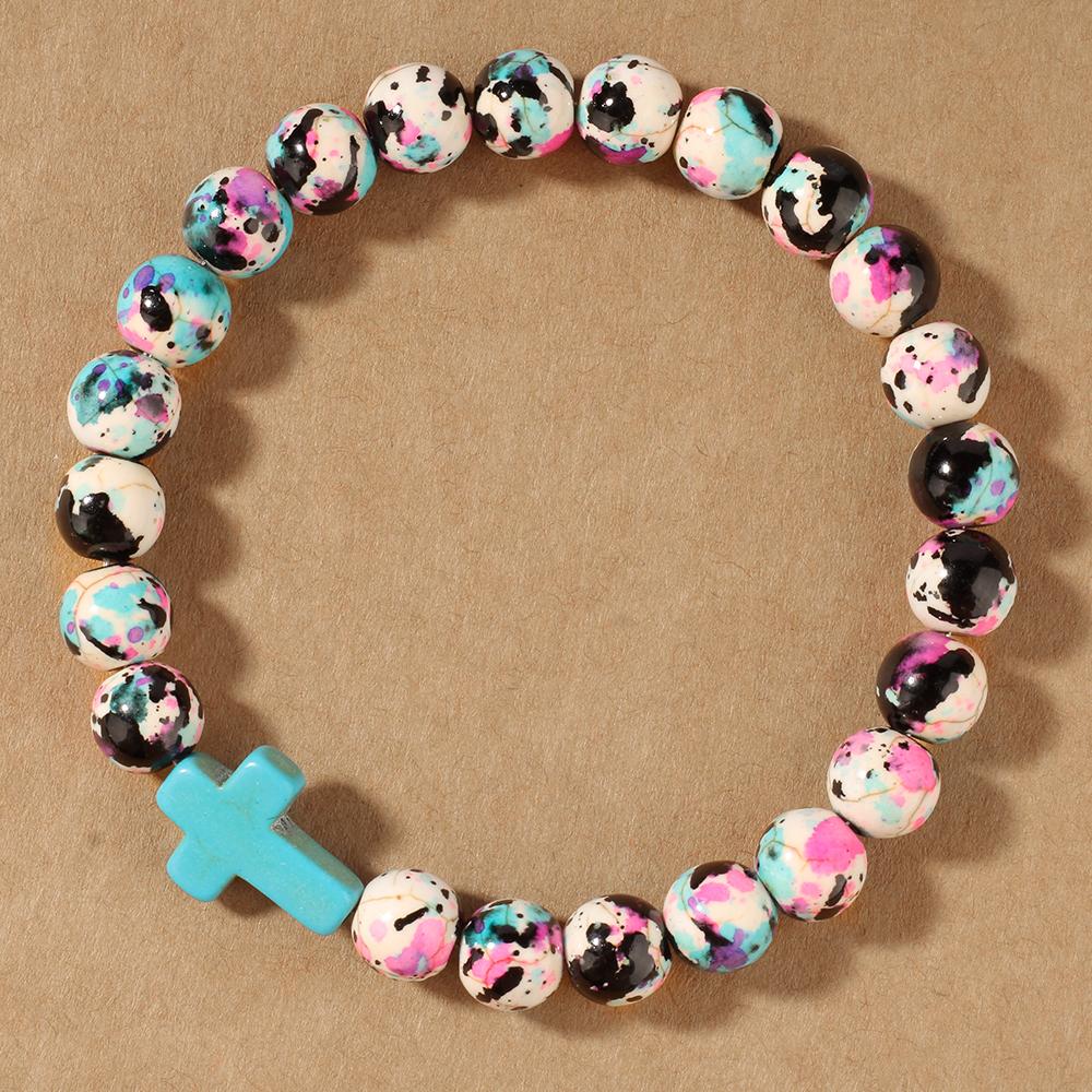 Trendy Jesus Cross Beaded Bracelet Colorful Printing Stone Bangles for Women Meditation Jewelry Baptism Faith Gift God Bless You
Trendy Jesus Cross Beaded Bracelet Colorful Printing Stone Bangles for Women Meditation Jewelry Baptism Faith Gift God Bless You