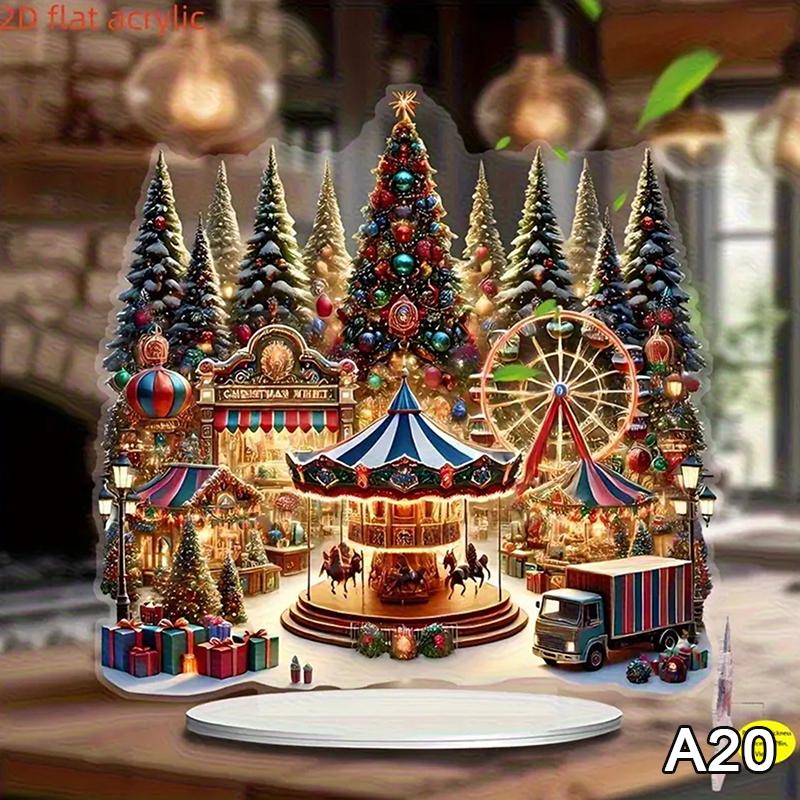 2D Плоский Акриловый Рождественский Декор для Стола с Основанием Снеговик Дом Вращающаяся Карусель Дизайн Для Дома Офиса Внутри/Снаружи A20