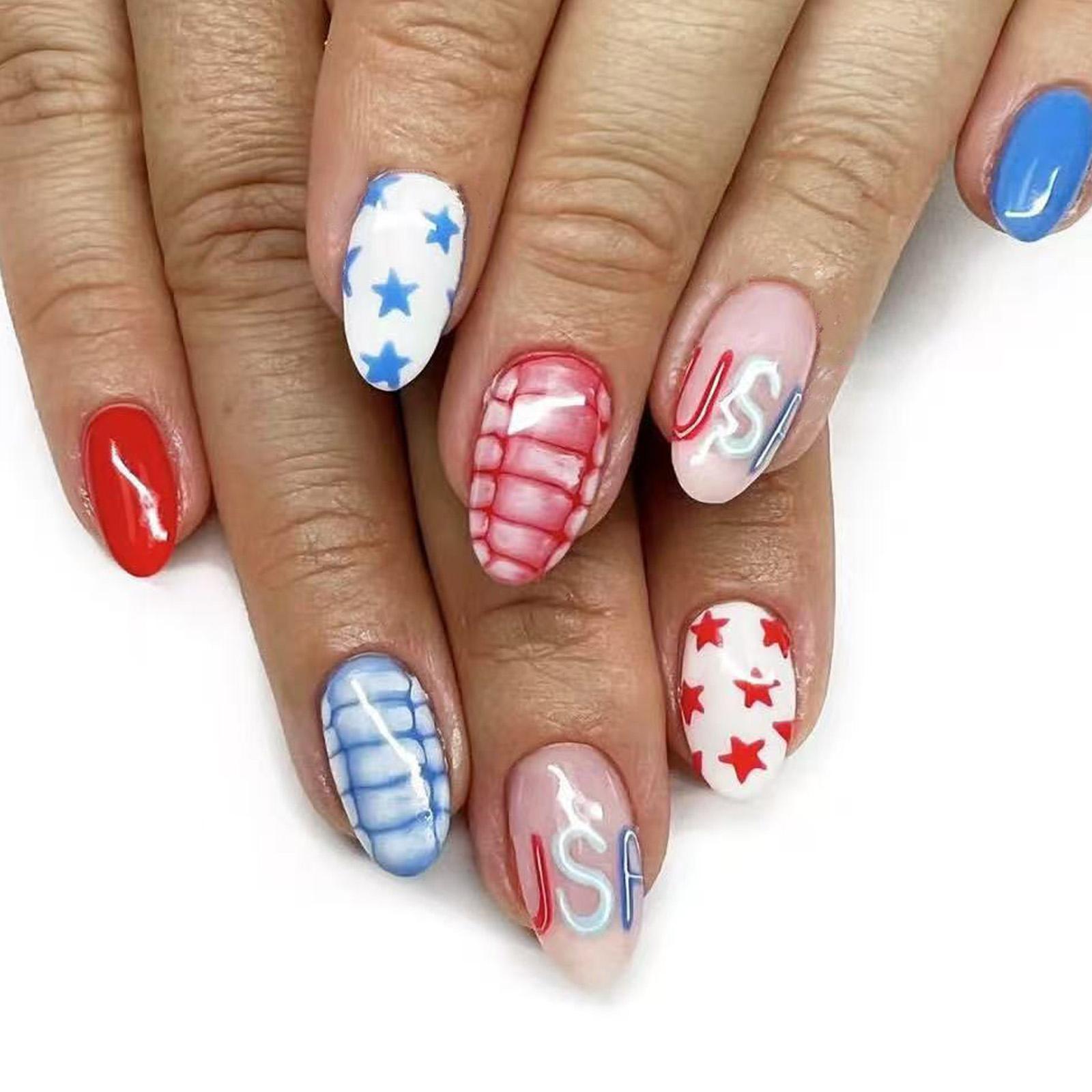 Independence Day Press On Nail French Tips Patriotic Design False Nail Full Cover Acrylic Stick on Nail Set for Women
Independence Day Press On Nail French Tips Patriotic Design False Nail Full Cover Acrylic Stick on Nail Set for Women