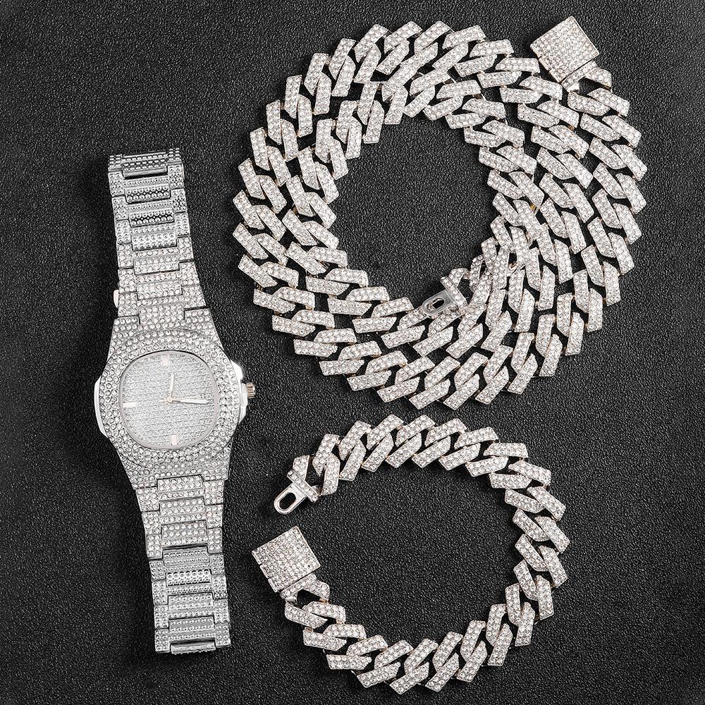 Men Women Hip Hop 16mm Iced Out Shiny Cuban Chain Necklace+Bracelet Set With Variety Of Styles Personality Rhinestone Watch
Men Women Hip Hop 16mm Iced Out Shiny Cuban Chain Necklace+Bracelet Set With Variety Of Styles Personality Rhinestone Watch