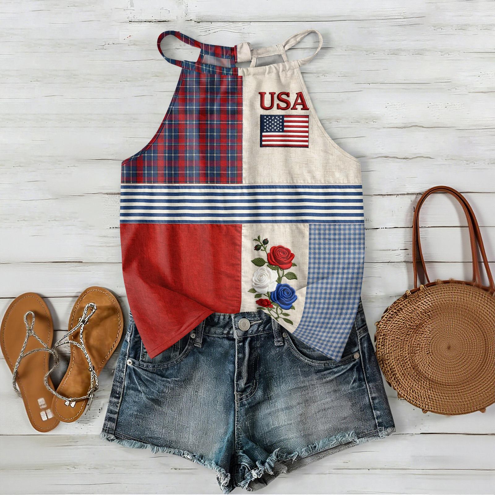 Women Bohemian Patchwork Sleeveless Tank Top Halter Neck Summer Casual Loose Fit Vest Blouse with USA Flag Print S
Women Bohemian Patchwork Sleeveless Tank Top Halter Neck Summer Casual Loose Fit Vest Blouse with USA Flag Print S
